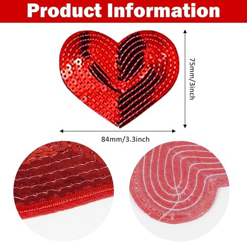 20Pcs Red Sequin Heart, Shiny Heart Iron on Applique Embroidered Patches for Clothing, Bags, Jackets, Jeans DIY Earrings Accessory Craft Valentine Christmas Decoration, 2.5inch in Saudi Arabia