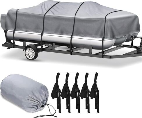 غطاء قارب عائم عالي التحمل، 600D 100% مقاوم للماء من البوليستر البحري، 12 شريطًا للإطارات قابل للتعديل (رمادي، الطول: 21'-24' عرض الشعاع: حتى 102 بوصة) in Kuwait