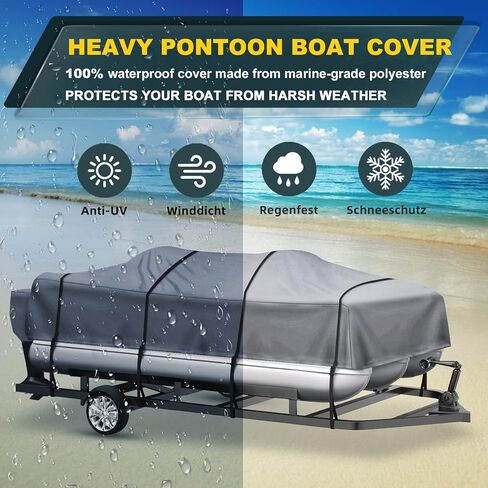 غطاء قارب عائم عالي التحمل، 600D 100% مقاوم للماء من البوليستر البحري، 12 شريطًا للإطارات قابل للتعديل (رمادي، الطول: 21'-24' عرض الشعاع: حتى 102 بوصة) in Kuwait