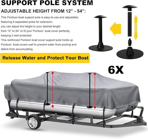 غطاء قارب عائم عالي التحمل، 600D 100% مقاوم للماء من البوليستر البحري، 12 شريطًا للإطارات قابل للتعديل (رمادي، الطول: 21'-24' عرض الشعاع: حتى 102 بوصة) in Kuwait