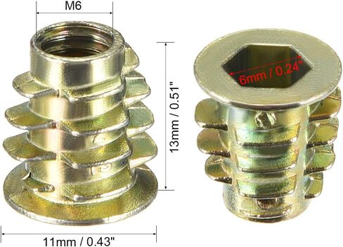 uxcell Furniture Threaded Insert Nuts Zinc Alloy M8 Internal Threads 23mm Length 20pcs in Saudi Arabia