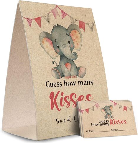 ورق كرافت تخمين عدد القبلات (علامة واحدة + 50 بطاقة تخمين)، موضوع الفيل، ديكورات استحمام الطفل، مجموعة ألعاب استحمام الطفل- NPZHS10 in Kuwait