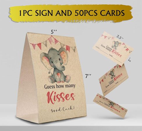 ورق كرافت تخمين عدد القبلات (علامة واحدة + 50 بطاقة تخمين)، موضوع الفيل، ديكورات استحمام الطفل، مجموعة ألعاب استحمام الطفل- NPZHS10 in Kuwait