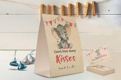 ورق كرافت تخمين عدد القبلات (علامة واحدة + 50 بطاقة تخمين)، موضوع الفيل، ديكورات استحمام الطفل، مجموعة ألعاب استحمام الطفل- NPZHS10 in Kuwait