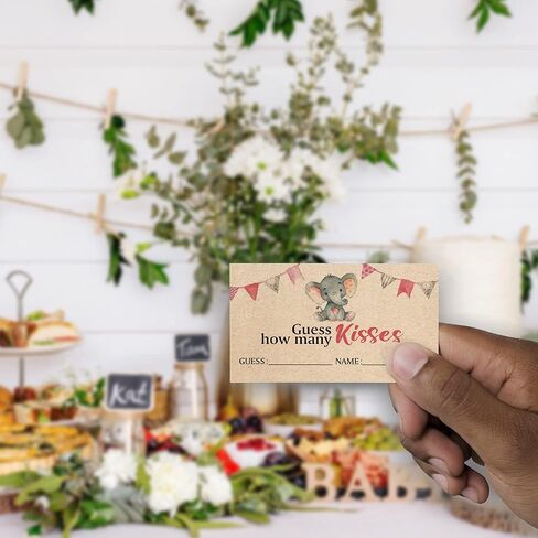 ورق كرافت تخمين عدد القبلات (علامة واحدة + 50 بطاقة تخمين)، موضوع الفيل، ديكورات استحمام الطفل، مجموعة ألعاب استحمام الطفل- NPZHS10 in Kuwait