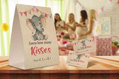 ورق كرافت تخمين عدد القبلات (علامة واحدة + 50 بطاقة تخمين)، موضوع الفيل، ديكورات استحمام الطفل، مجموعة ألعاب استحمام الطفل- NPZHS10 in Kuwait