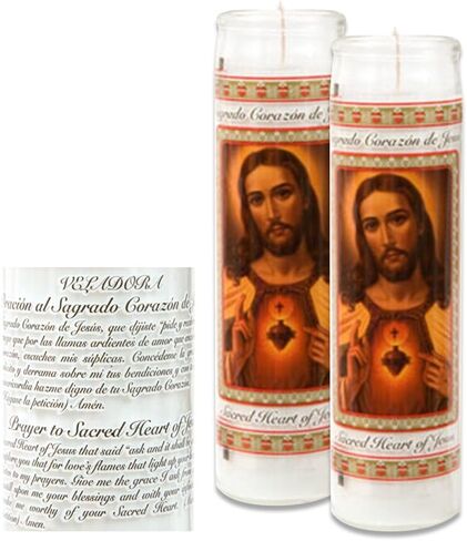 Catholic Prayer Candles Set Of 2 Religious Candles Real Wax (White Poured, Unscented) Candles Extra Long Burn Time Prayer Printed On Each Candle Church Vigil Devotional [BUNDLE, 2 Pcs.] in Saudi Arabia