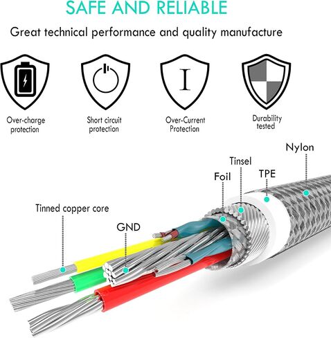 TecMad USB C Cable Short, Short USB to USB C Cable Fast Charging Cable Right Angle, 5Gbps Data Cable, Nylon Braided Compatible with Samsung Galaxy S20 S10 S9 S8 Plus S10E, Note 20 10 10+ 9 8, ect. in Saudi Arabia