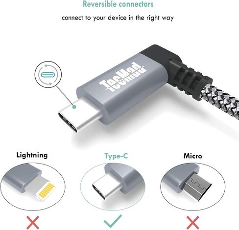 TecMad USB C Cable Short, Short USB to USB C Cable Fast Charging Cable Right Angle, 5Gbps Data Cable, Nylon Braided Compatible with Samsung Galaxy S20 S10 S9 S8 Plus S10E, Note 20 10 10+ 9 8, ect. in Saudi Arabia