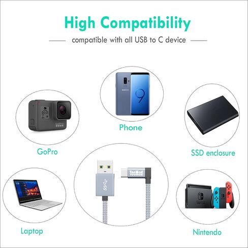 TecMad USB C Cable Short, Short USB to USB C Cable Fast Charging Cable Right Angle, 5Gbps Data Cable, Nylon Braided Compatible with Samsung Galaxy S20 S10 S9 S8 Plus S10E, Note 20 10 10+ 9 8, ect. in Saudi Arabia