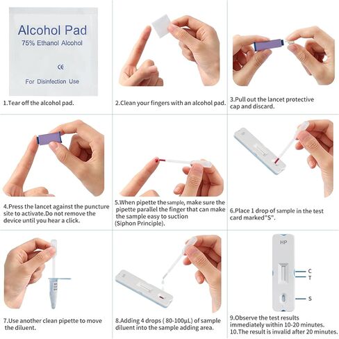 مجموعات اختبار ACCU-ANSWER H Pylori، طقم اختبار H. Pylori الذاتي، طقم اختبار منزلي للكشف عن هيليكوباكتر بيلوري، طقم اختبار H-Pylori، لا تحتاج إلى الذهاب إلى المختبر، دقيق وسهل الاستخدام. B0CRPM8HFG in Kuwait