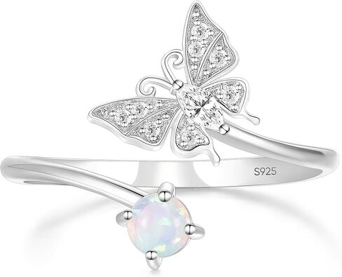 TIGRADE 925 Sterling Silver Adjustable Created Opal Rings Stacking Rings for Women Girls Cubic Zirconia Dainty Eternity Ring Size 5, 7, 10 in Kuwait