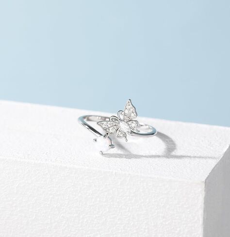 TIGRADE 925 Sterling Silver Adjustable Created Opal Rings Stacking Rings for Women Girls Cubic Zirconia Dainty Eternity Ring Size 5, 7, 10 in Kuwait