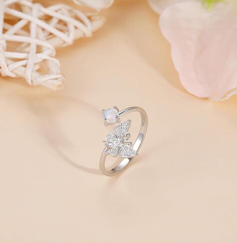 TIGRADE 925 Sterling Silver Adjustable Created Opal Rings Stacking Rings for Women Girls Cubic Zirconia Dainty Eternity Ring Size 5, 7, 10 in Kuwait