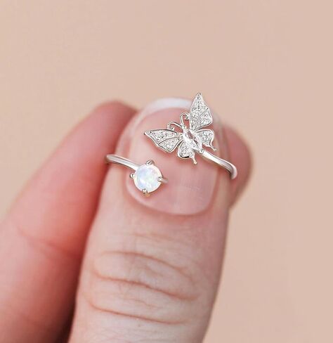 TIGRADE 925 Sterling Silver Adjustable Created Opal Rings Stacking Rings for Women Girls Cubic Zirconia Dainty Eternity Ring Size 5, 7, 10 in Kuwait