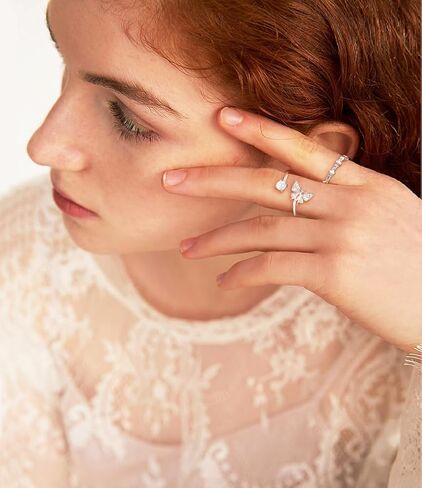 TIGRADE 925 Sterling Silver Adjustable Created Opal Rings Stacking Rings for Women Girls Cubic Zirconia Dainty Eternity Ring Size 5, 7, 10 in Kuwait