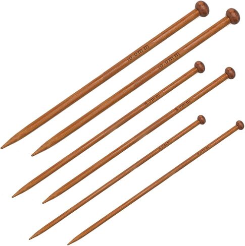 MARRTEUM 6 Pieces Bamboo Knitting Needles Set Single Point Knitting Needles 10 inch Length Knitting Supplies for Handmade DIY Knitting (3 Sizes, 6mm 8mm 10mm) in Saudi Arabia