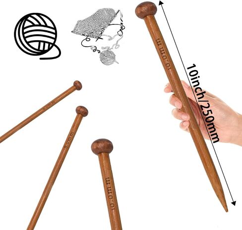MARRTEUM 6 Pieces Bamboo Knitting Needles Set Single Point Knitting Needles 10 inch Length Knitting Supplies for Handmade DIY Knitting (3 Sizes, 6mm 8mm 10mm) in Saudi Arabia