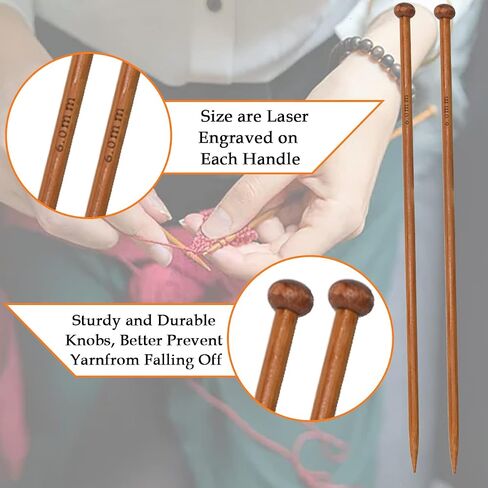 MARRTEUM 6 Pieces Bamboo Knitting Needles Set Single Point Knitting Needles 10 inch Length Knitting Supplies for Handmade DIY Knitting (3 Sizes, 6mm 8mm 10mm) in Saudi Arabia