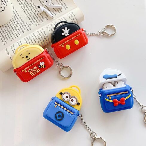 حافظة لجهاز Airpods الجيل الثاني/الأول 2019/2016، أغطية حماية لحقيبة الشحن من السيليكون Suublg Airpod 1/2 مع تصميم حقيبة كتف ثلاثية الأبعاد، مع سلسلة مفاتيح in Kuwait