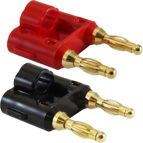 موصلات مكبر الصوت GLS Audio Gold Banana Plug ذات الرأس المزدوج ومشابك الموز - ملاحظة: .75 بوصة من الطرف إلى الطرف (3/4 بوصة) - 16 حزمة (8 أحمر و8 أسود). in Kuwait