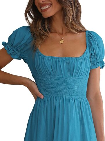 BELONGSCI Women's 2024 Summer Dress,Square & Sweetheart Neck Dress Short Puff Sleeve A-Line Casual Mini Dress in Saudi Arabia