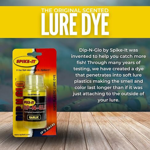 Spike It Softbait Lure Dye | Dip-n-Glo Garlic Scented Dip Dye | Vibrant Chartreuse Color | Dip Dye Fishing Lure Scent | Garlic Dip n Dye Fishing Worm Paint | Soft Plastic Fishing Lure Dye 2 Oz Bottle in Saudi Arabia