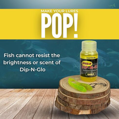 Spike It Softbait Lure Dye | Dip-n-Glo Garlic Scented Dip Dye | Vibrant Chartreuse Color | Dip Dye Fishing Lure Scent | Garlic Dip n Dye Fishing Worm Paint | Soft Plastic Fishing Lure Dye 2 Oz Bottle in Saudi Arabia