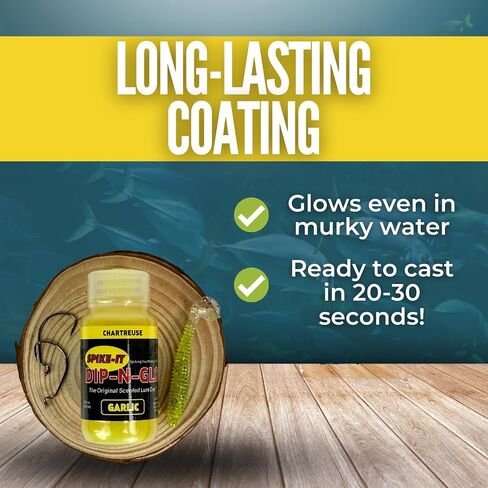 Spike It Softbait Lure Dye | Dip-n-Glo Garlic Scented Dip Dye | Vibrant Chartreuse Color | Dip Dye Fishing Lure Scent | Garlic Dip n Dye Fishing Worm Paint | Soft Plastic Fishing Lure Dye 2 Oz Bottle in Saudi Arabia