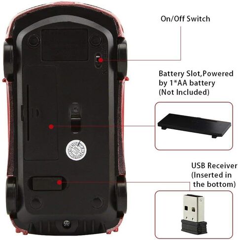 Jinfili Sleep Sport Car Shaped Wireless Computer Mouse Ergonomic Gaming Optical Mouse USB 2.4G Mini Receiver Office Accessories for PC Windows Laptop Notebook Mac in Kuwait