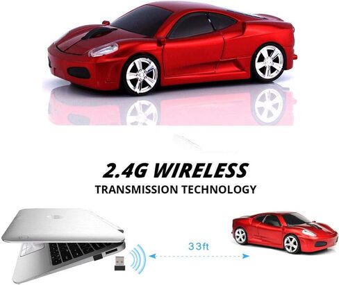 Jinfili Sleep Sport Car Shaped Wireless Computer Mouse Ergonomic Gaming Optical Mouse USB 2.4G Mini Receiver Office Accessories for PC Windows Laptop Notebook Mac in Kuwait