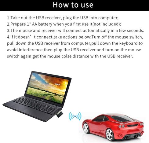 Jinfili Sleep Sport Car Shaped Wireless Computer Mouse Ergonomic Gaming Optical Mouse USB 2.4G Mini Receiver Office Accessories for PC Windows Laptop Notebook Mac in Kuwait
