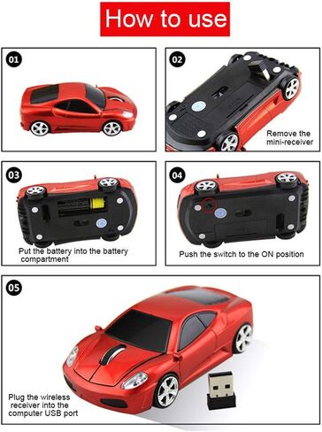 Jinfili Sleep Sport Car Shaped Wireless Computer Mouse Ergonomic Gaming Optical Mouse USB 2.4G Mini Receiver Office Accessories for PC Windows Laptop Notebook Mac in Kuwait
