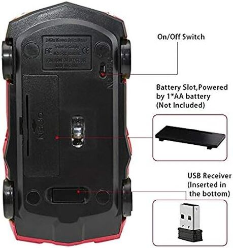 Sleep Sport Car Shaped Wireless Computer Mouse Ergonomic Gaming Optical Mouse USB 2.4G Mini Receiver Office Accessories for PC Windows Laptop Notebook Mac in Saudi Arabia