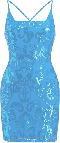 ODIZLI Women's Spaghetti Straps Sparkly Sequins Bodycon Mini Dress Party Nightclub in Saudi Arabia