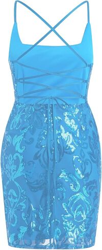 ODIZLI Women's Spaghetti Straps Sparkly Sequins Bodycon Mini Dress Party Nightclub in Saudi Arabia