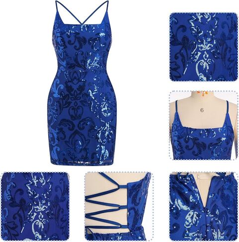 ODIZLI Women's Spaghetti Straps Sparkly Sequins Bodycon Mini Dress Party Nightclub in Saudi Arabia