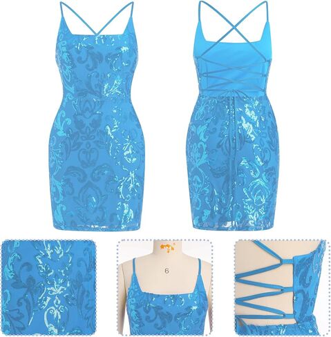 ODIZLI Women's Spaghetti Straps Sparkly Sequins Bodycon Mini Dress Party Nightclub in Saudi Arabia
