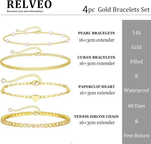Gold Bracelets for Women,14K Gold Plated Dainty Bracelet Chain Sets Stackable Bracelets for Women Adjustable Bracelet Pack Gifts for Women Girls in Kuwait