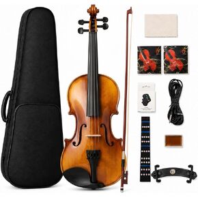 PYY Violin 4/4 Full Size - Acoustic Fiddle w/Upgraded Steel-Core Strings, Spruce Top and Maple Back & Side, Natural Tone, For Beginner, Students w/Case,Tuner,Extra Strings (Brown) in Kuwait