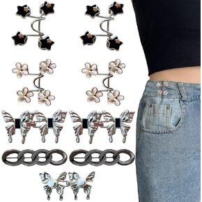 8 PCS Pant Weist Trainener ، Pant Pant Clips القابلة لإعادة الاستخدام القابلة لإعادة الاستخدام محكم الأزرار السوداء والفضية للنساء الجينز الفضفاضة (الفراشة زهرة النجوم) in Kuwait