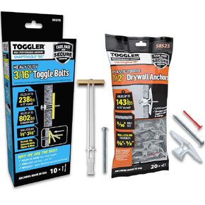 مثبتات الجدران الجافة من TOGGLER TB & SNAPTOGGLE ومسامير تبديل شديدة التحمل مع براغي - بولي بروبيلين ومطلية بالزنك للجدران المجوفة والجص والبلاط - مجموعة من 20 و10 قطع in Kuwait