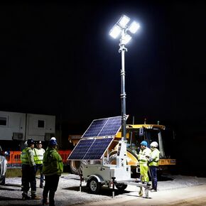 Dual Axle Solar Light Trailer - Rugged Mobile Lighting Tower with 30ft Telescopic Mast and Custom Powder Coating Heavy Duty Utility Trailer with 4 Stabilizer Supports in Kuwait