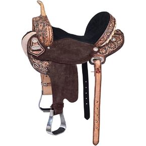 HILASON Western Horse Barrel Flex Tree Trail سرج جلدي أمريكي عتيق بني رائع مزين بالزهور ومزخرف يدويًا ومنحوت in Kuwait