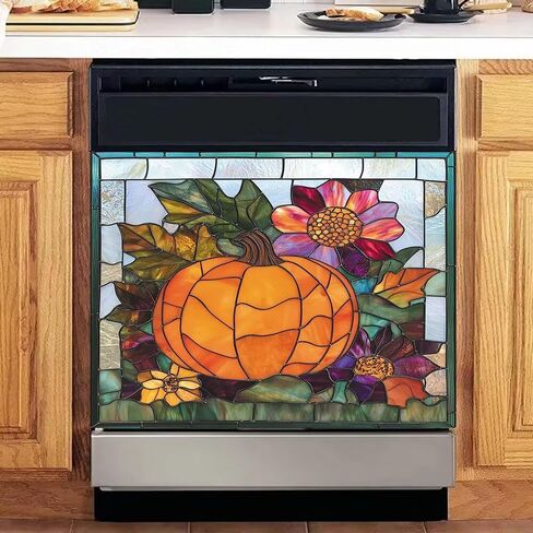 Pumpkin Dishwasher Magnet Cover, 23 x 17 Inch Magnetic Dishwasher Decal, Waterproof Seasonal Kitchen Decor for Autumn Harvest Thanksgiving Home Decoration in Kuwait