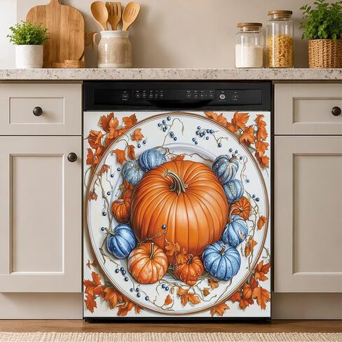 Pumpkin Dishwasher Magnet Cover, 23 x 17 Inch Magnetic Dishwasher Decal, Waterproof Seasonal Kitchen Decor for Autumn Harvest Thanksgiving Home Decoration in Kuwait