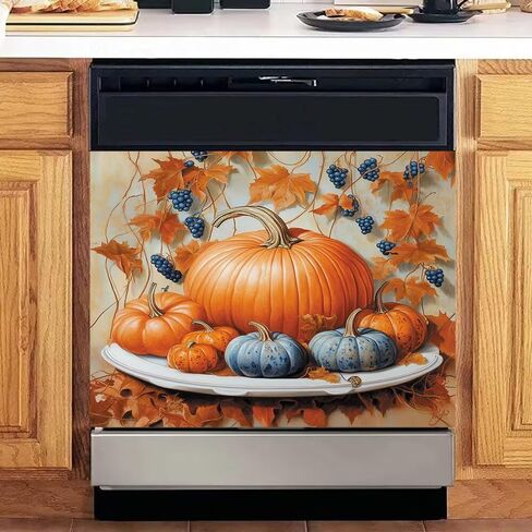 Pumpkin Dishwasher Magnet Cover, 23 x 17 Inch Magnetic Dishwasher Decal, Waterproof Seasonal Kitchen Decor for Autumn Harvest Thanksgiving Home Decoration in Kuwait