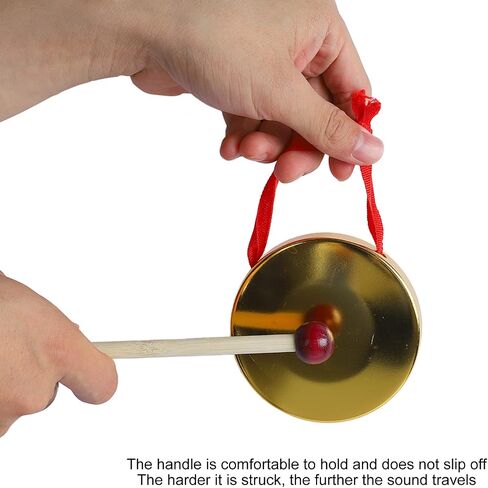 Gong Hand Gong Portable Musical Instrument 12cm Gold Enhance Rhythm Coordination with Traditional Chinese Percussion Instrument Lightweight Metal Wood with Ergonomic Handle (9cm) in Kuwait