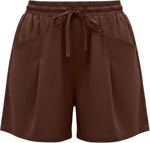 ABABC Linen Shorts for Women Casual Wide Leg High Waisted Summer Pants Comfy Elastic Waist Drawstring Shorts with Pockets in Kuwait
