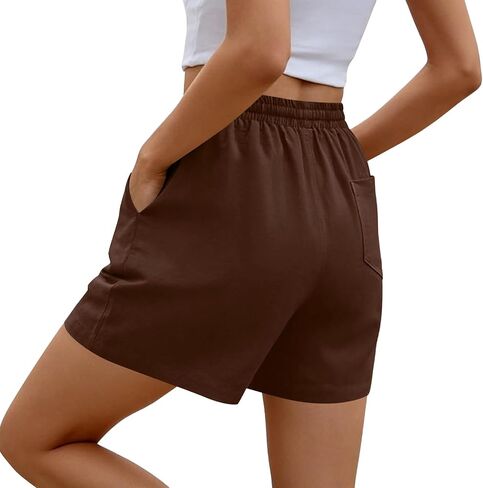 ABABC Linen Shorts for Women Casual Wide Leg High Waisted Summer Pants Comfy Elastic Waist Drawstring Shorts with Pockets in Kuwait